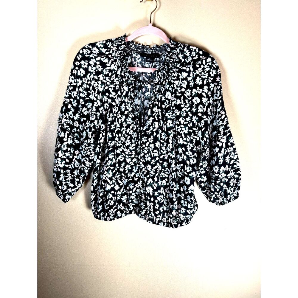 Sanctuary Top, Black White Pink, Size Small, 3/4 Sleeves